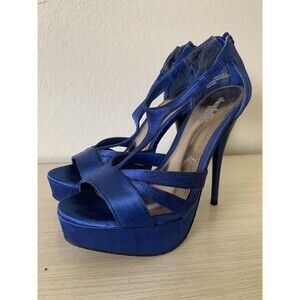 Charlotte Russe Cobalt Blue Open Toe Strappy Platform - Size 7 Zipper Accent